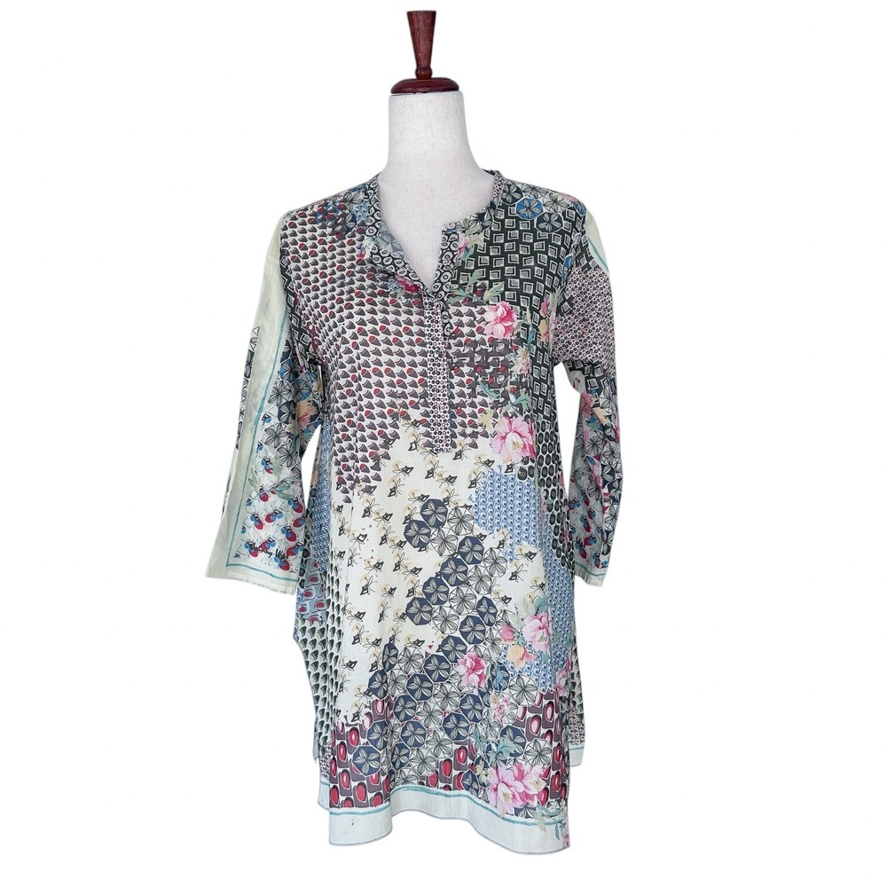 Johnny Was Women's Top Size Small Patchwork Floral Swing Tunic‎ 100% Cotton